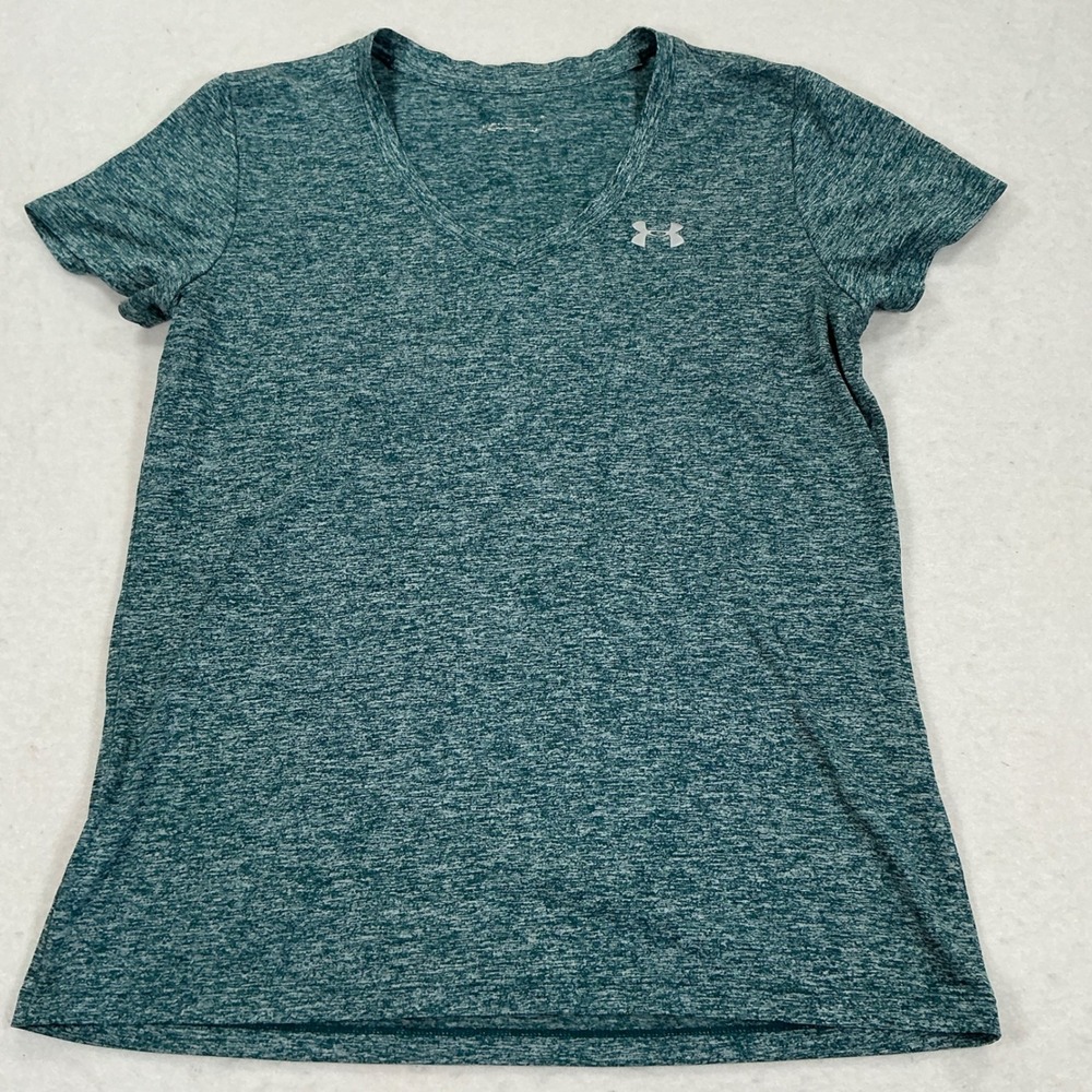 Under Armour Womens V-Neck Short Sleeve Space Dye Athletic Tee Teal Heather 1851